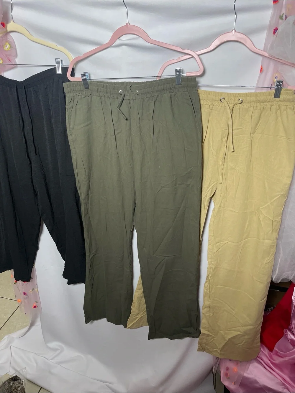 Kids Drawstring Lounge Pants in Olive, Black, and Tan